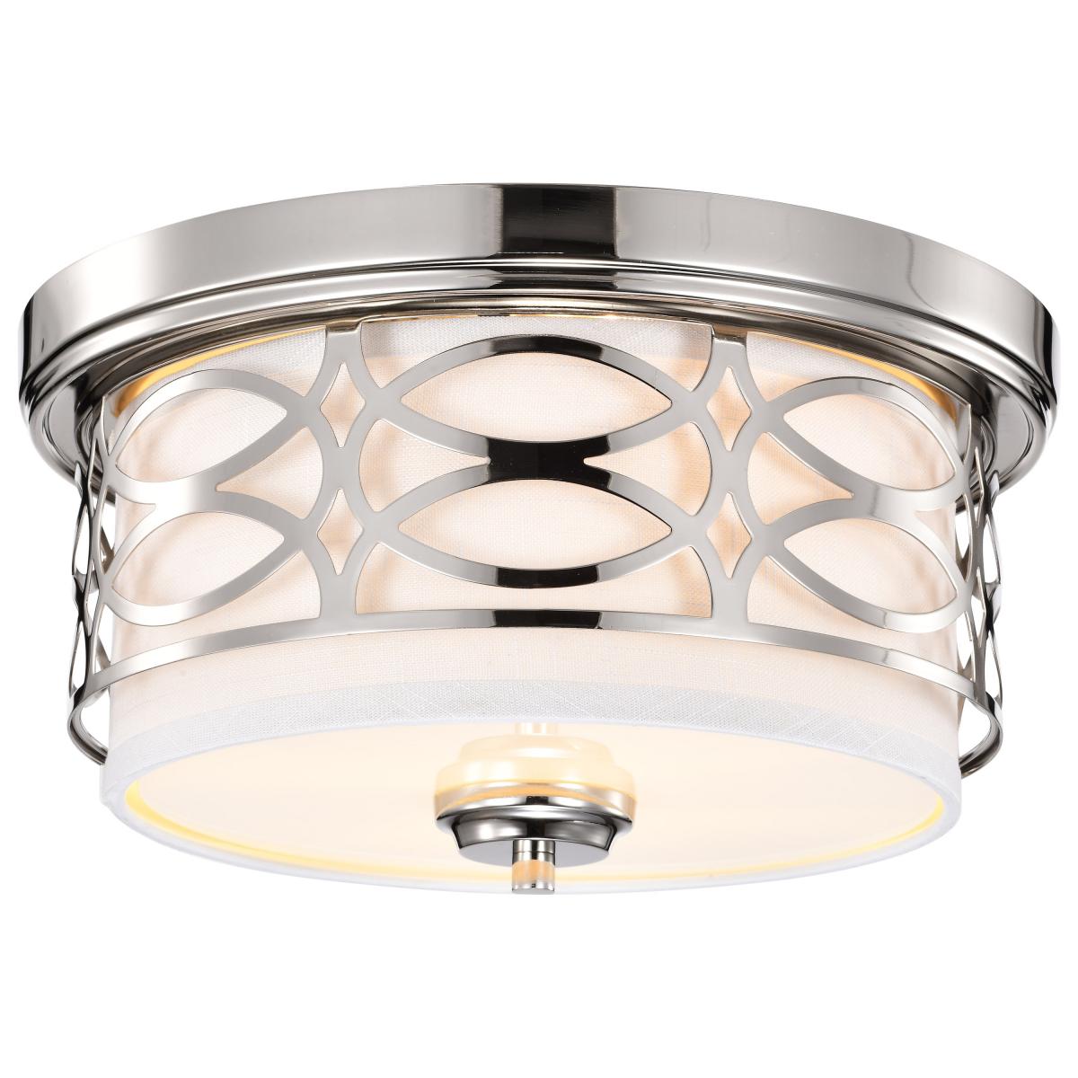 Harlow - 2 Light Flush Dome with Slate Gray Fabric Shade - Polished Nickel Finish