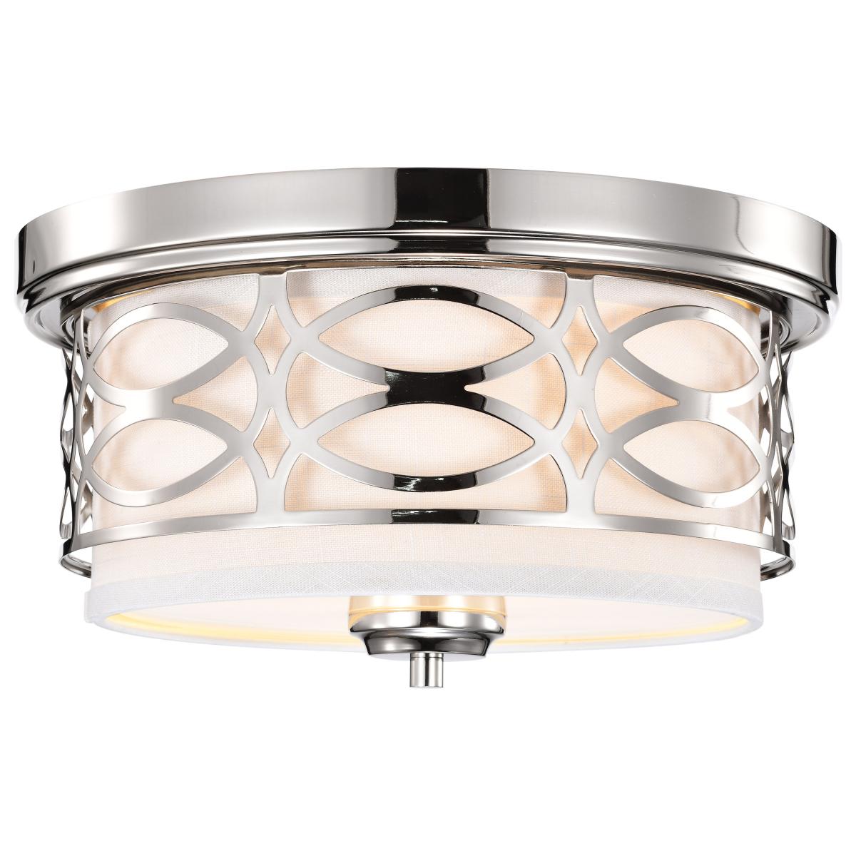 Harlow - 2 Light Flush Dome with Slate Gray Fabric Shade - Polished Nickel Finish