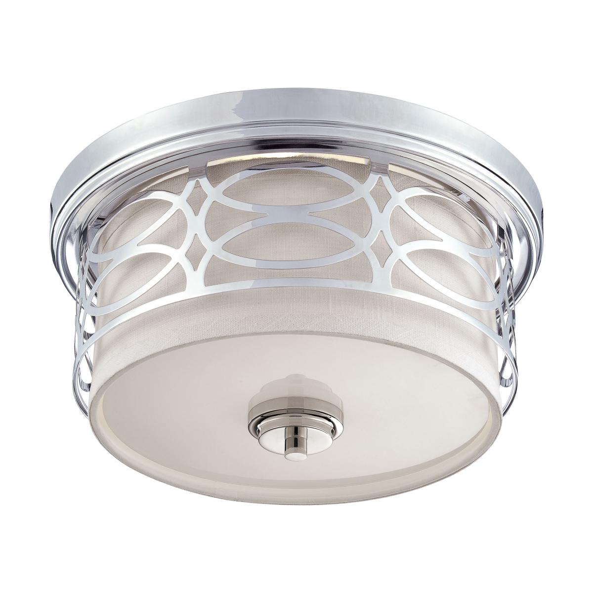 Harlow - 2 Light Flush Dome with Slate Gray Fabric Shade - Polished Nickel Finish