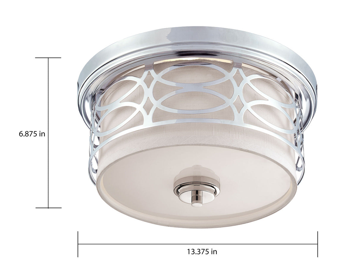 Harlow - 2 Light Flush Dome with Slate Gray Fabric Shade - Polished Nickel Finish