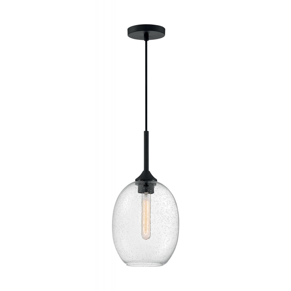 Aria - 1 Light Small Pendant with Seeded Glass - Matte Black Finish