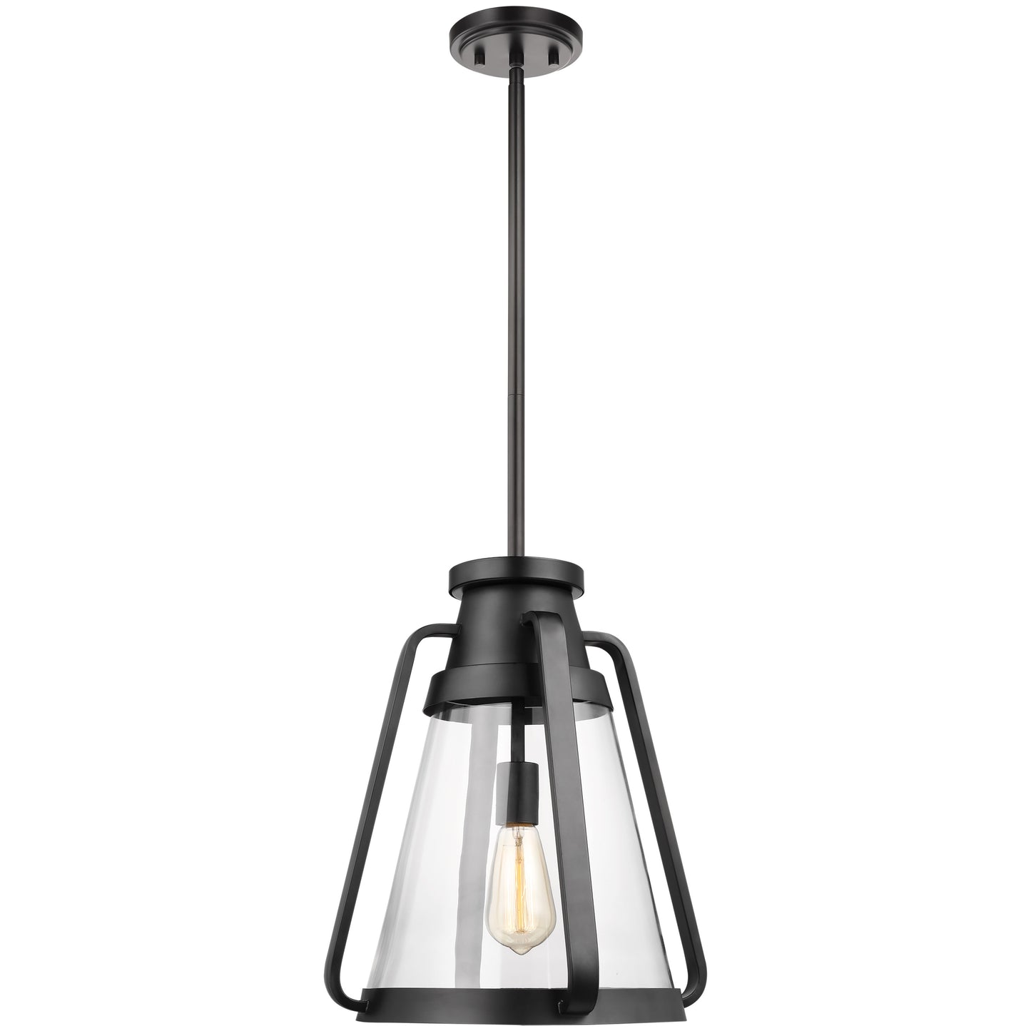 Everett - 1 Light 14" Pendant - Matte Black with Clear Glass