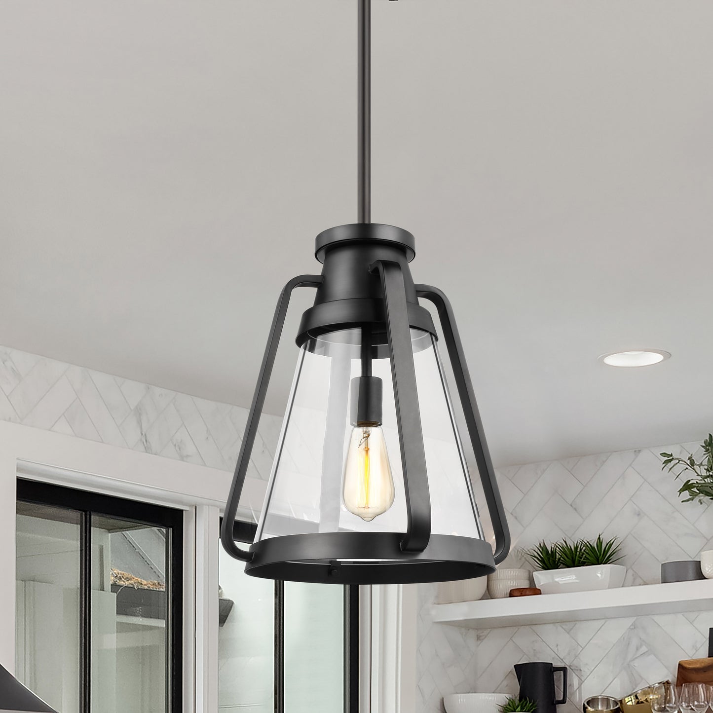 Everett - 1 Light 14" Pendant - Matte Black with Clear Glass