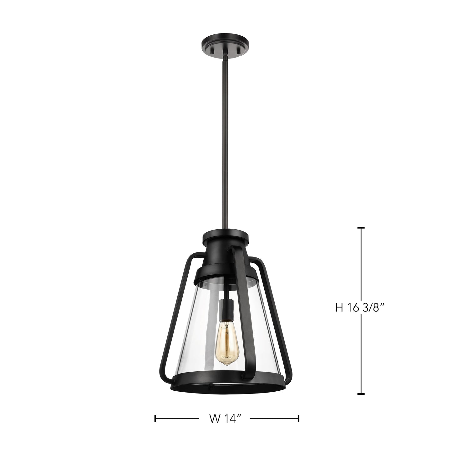 Everett - 1 Light 14" Pendant - Matte Black with Clear Glass