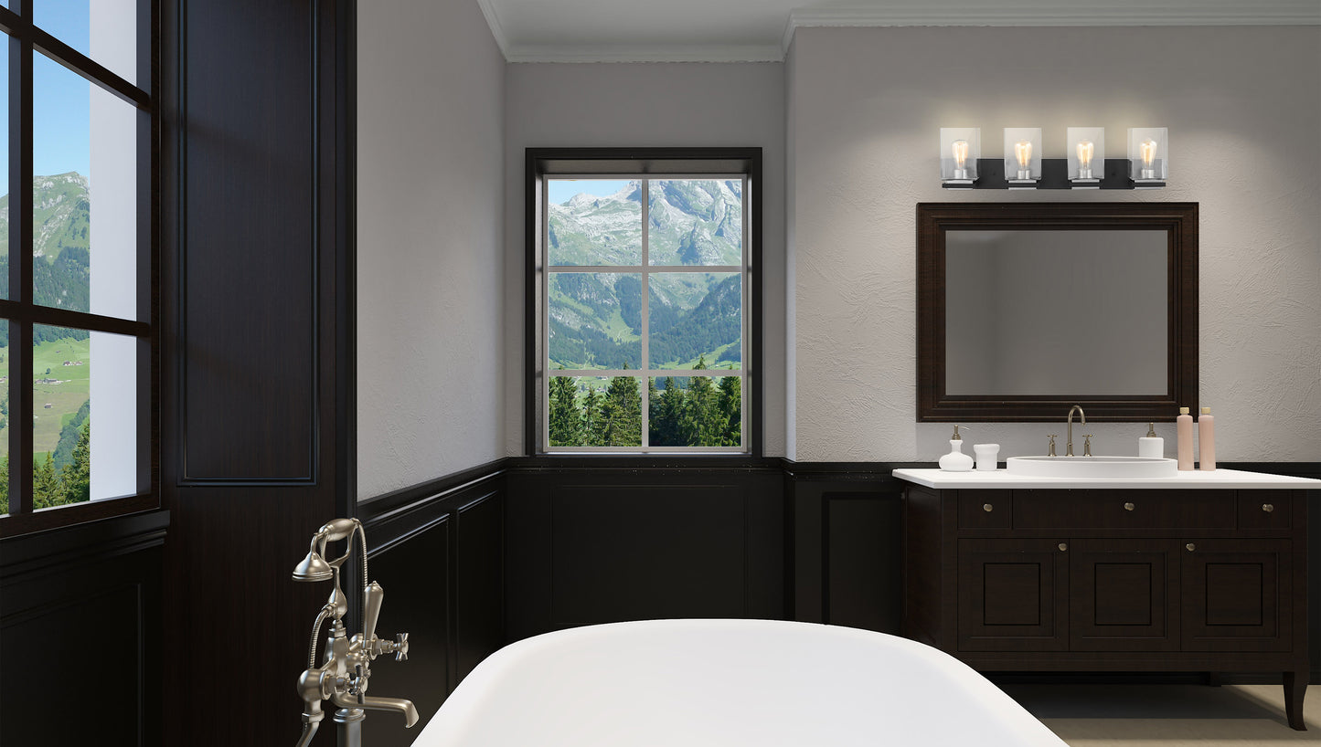 Crossroads - 4 Light Vanity with Matte Black - Clear Glass