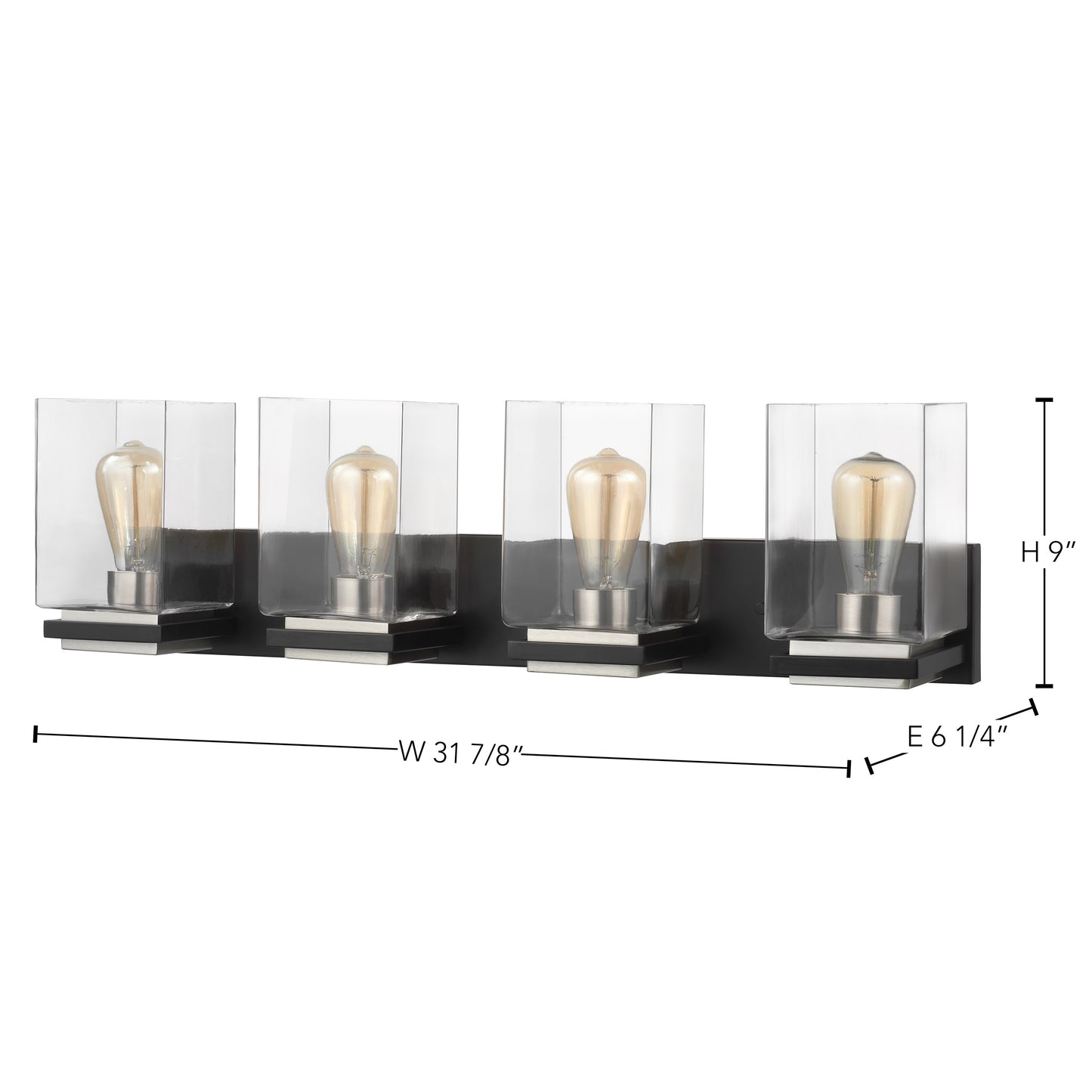 Crossroads - 4 Light Vanity with Matte Black - Clear Glass