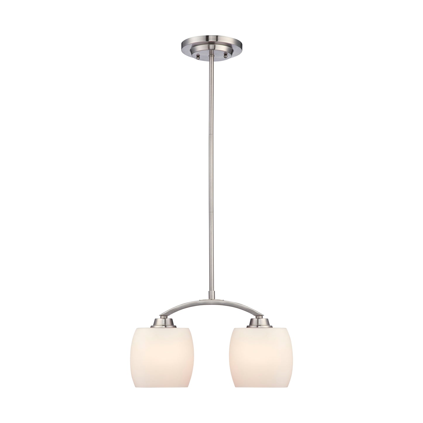 Helium - 2 Light Mini Pendant with Satin White Glass - Brushed Nickel Finish