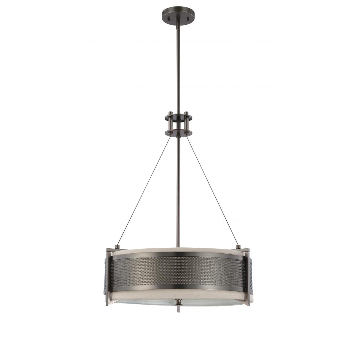Diesel - 4 Light Round Pendant with Khaki Fabric Shade - Hazel Bronze Finish