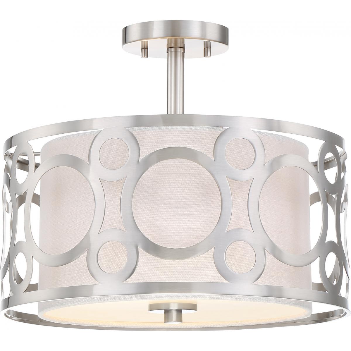 Filigree - 2 Light Semi Flush With White Linen Shade - Brushed Nickel Finish