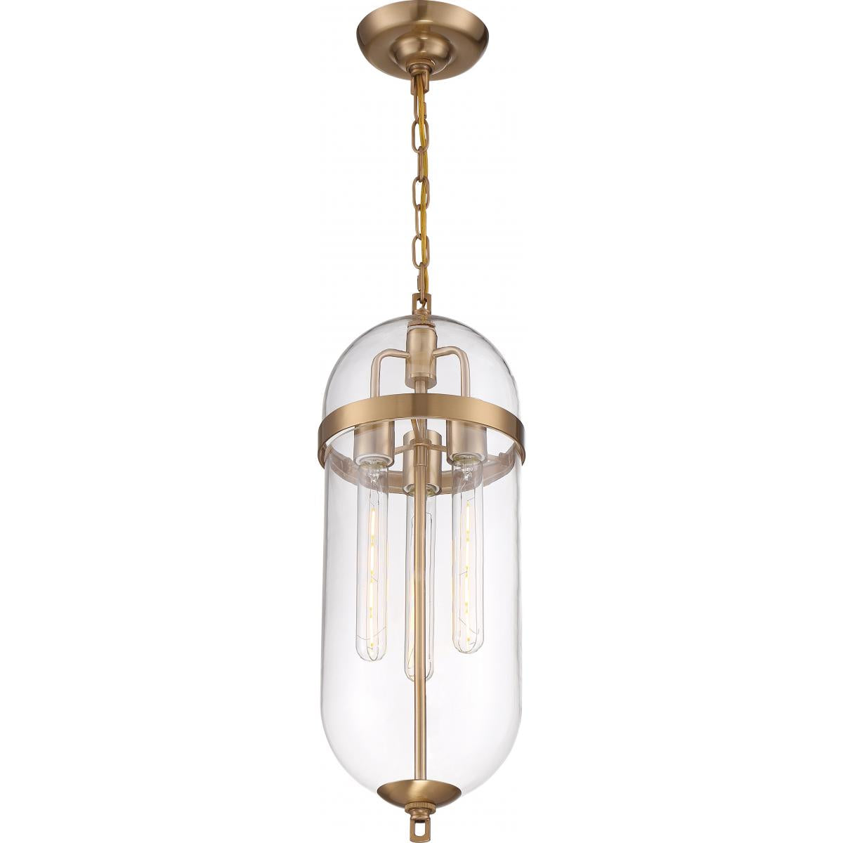 Fathom - 3 Light Pendant - with Clear Glass - Natural Brass Finish
