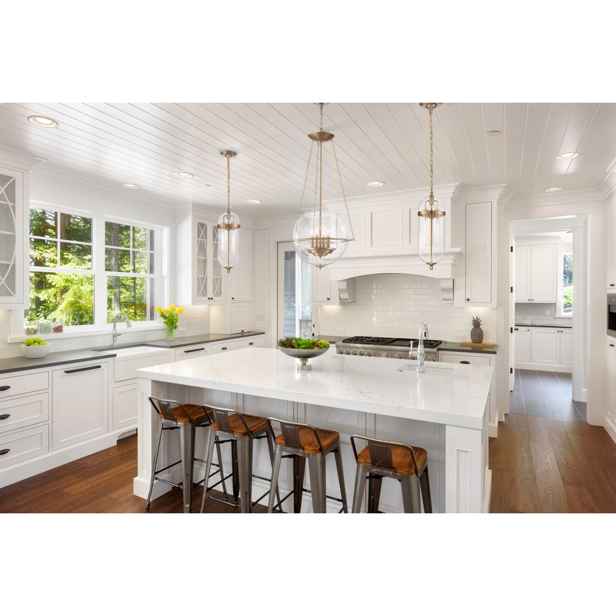 Fathom - 3 Light Pendant - with Clear Glass - Natural Brass Finish