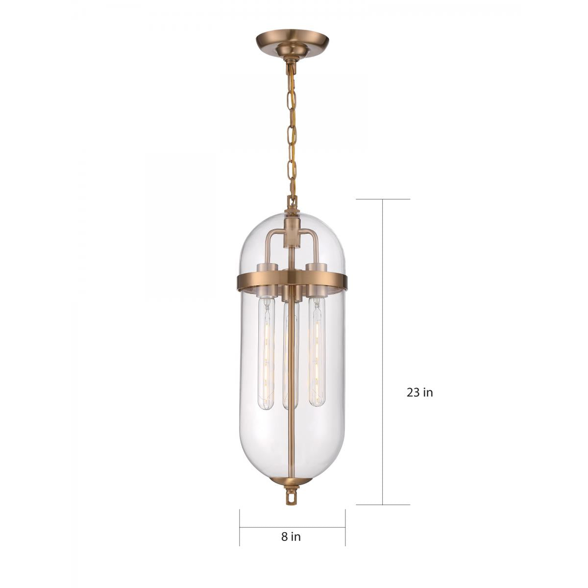 Fathom - 3 Light Pendant - with Clear Glass - Natural Brass Finish