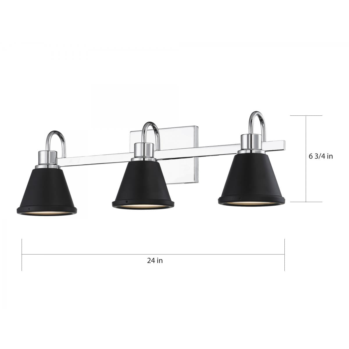 Bette - 3 Light LED Vanity - Polished Nickel and Matte Black Metal Finish