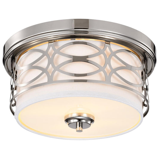 Harlow - 2 Light Flush Dome with Slate Gray Fabric Shade - Polished Nickel Finish