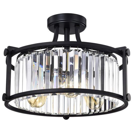 Krys - 3 Light Crystal Accent Semi Flush Mount - Aged Bronze Finish