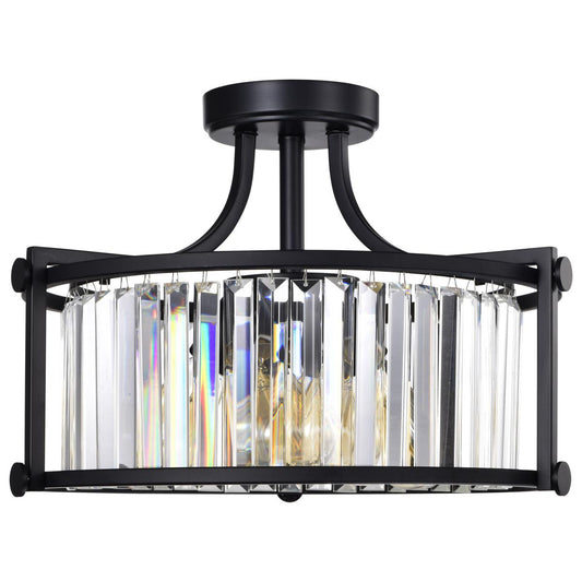 Krys - 3 Light Crystal Accent Semi Flush Mount - Aged Bronze Finish