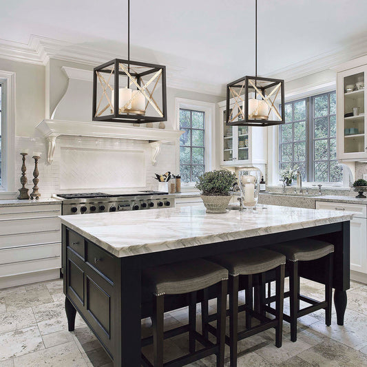 Boxer - 4 Light Pendant with Satin White Glass - Matte Black Finish with Antique Silver Accents