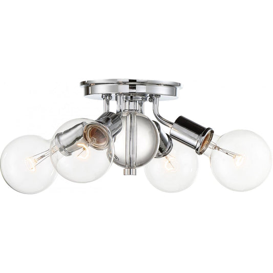 Bounce - 4 Light Flush Mount with Crystal Accent - Polished Nickel Finish