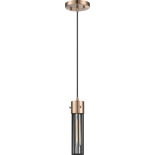 Eaves- 1 Light Pendant with Matte Black Cage - Copper Brushed Brass Finish