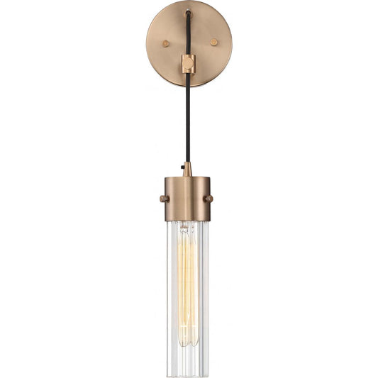 Eaves - 1 Light Wall Sconce with Clear Ribbed Glass - Copper Brushed Brass Finish