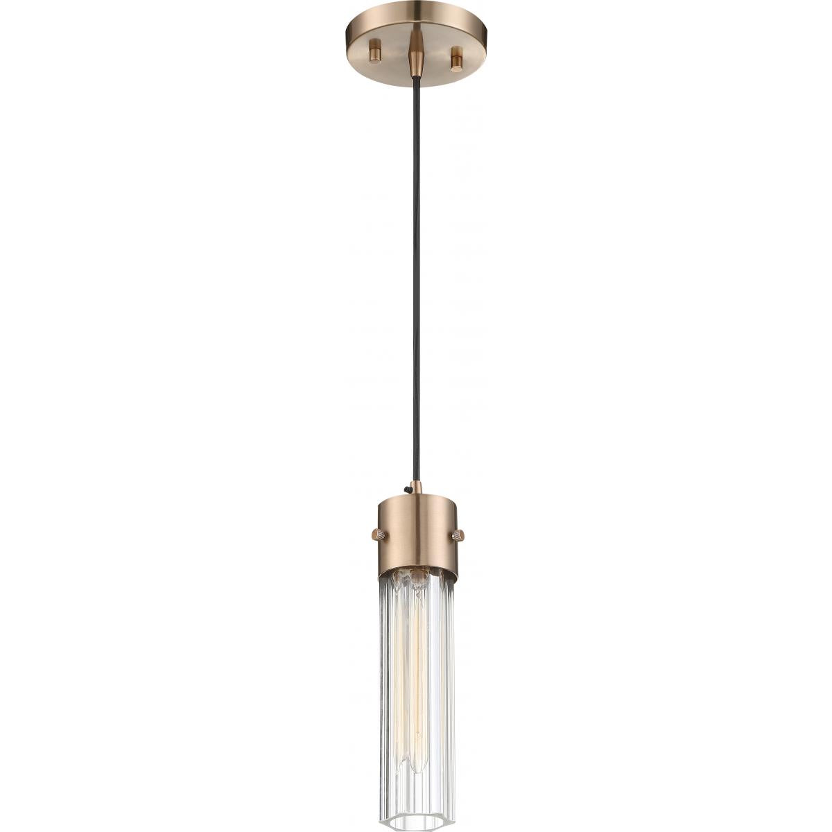Eaves - 1 Light Pendant with Clear Ribbed Glass - Copper Brushed Brass Finish