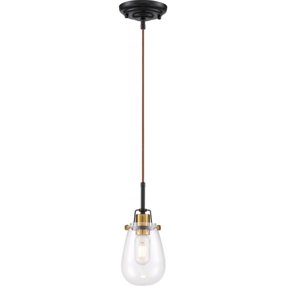Toleo- 1 Light Mini Pendant with Clear Glass - Black Finish & Vintage Brass Accents