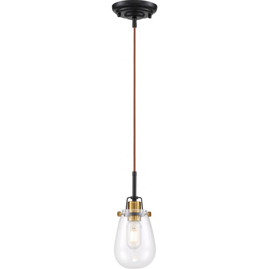 Toleo- 1 Light Mini Pendant with Clear Glass - Black Finish & Vintage Brass Accents