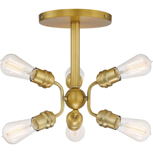 Faraday - 6 Light Semi Flush - Brushed Brass Finish