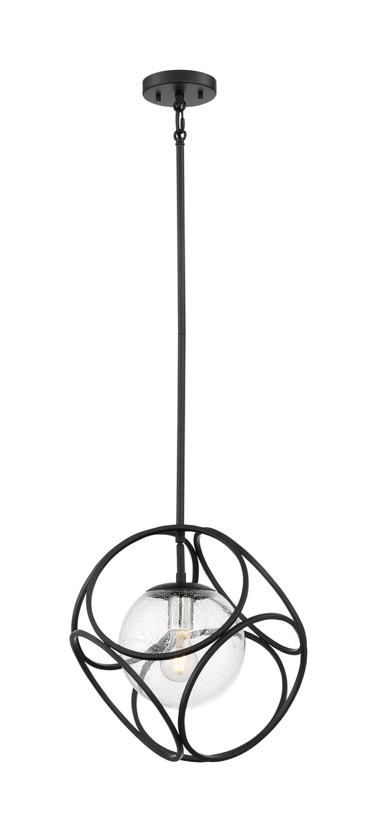 Aurora - 1 Light Mini Pendant with Seeded Glass - Black and Polished Nickel Finish