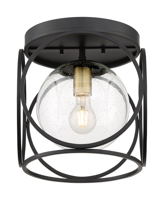 Aurora - 1 Light Flush Mount with Seeded Glass - Black and Vintage Brass Finish