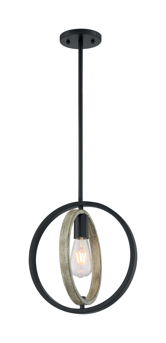 Augusta - 1 Light Mini Pendant with Black - Wood Finish