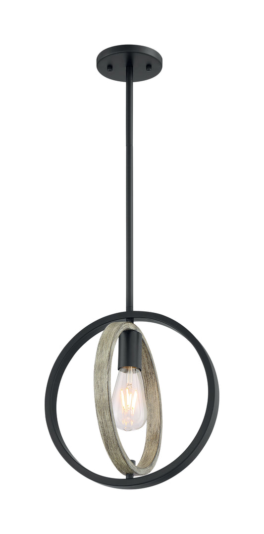 Augusta - 1 Light Mini Pendant with Black - Wood Finish