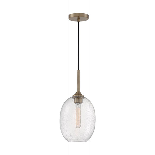 Aria - 1 Light Small Pendant with Seeded Glass - Burnished Brass Finish