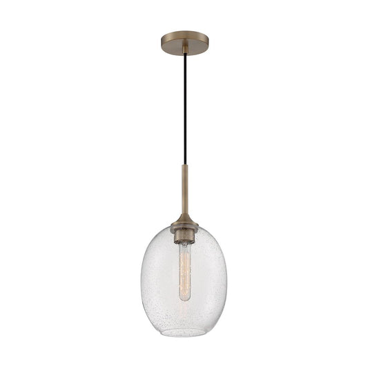 Aria - 1 Light Small Pendant with Seeded Glass - Burnished Brass Finish