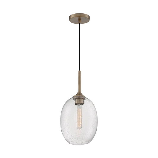 Aria - 1 Light Small Pendant with Seeded Glass - Burnished Brass Finish