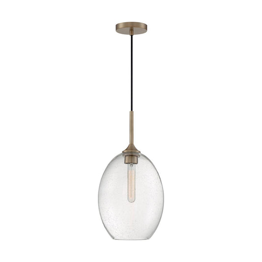 Aria - 1 Light Medium Pendant with Seeded Glass - Burnished Brass Finish