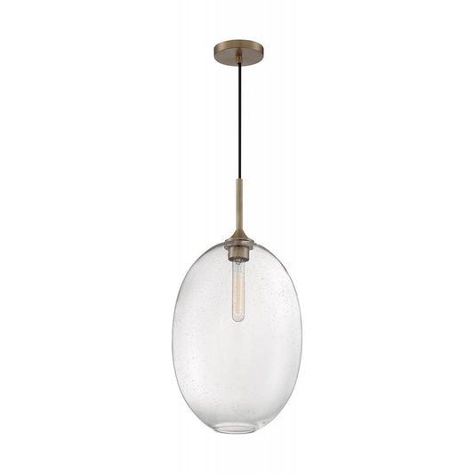 Aria - 1 Light Large Pendant with Seeded Glass - Burnished Brass Finish