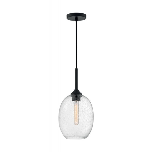 Aria - 1 Light Small Pendant with Seeded Glass - Matte Black Finish