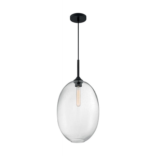 Aria - 1 Light Large Pendant with Seeded Glass - Matte Black Finish