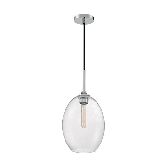 Aria - 1 Light Medium Pendant with Seeded Glass - Polished Nickel Finish