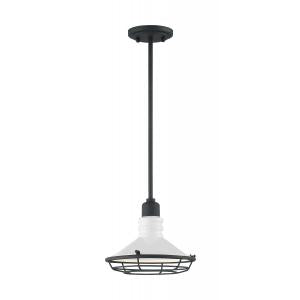 Blue Harbor - 1 Light Small Pendant with Gloss White - Black Accents Finish