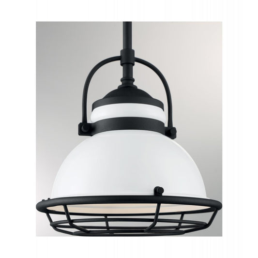Upton - 1 Light Pendant with Gloss White - Black Accents Finish