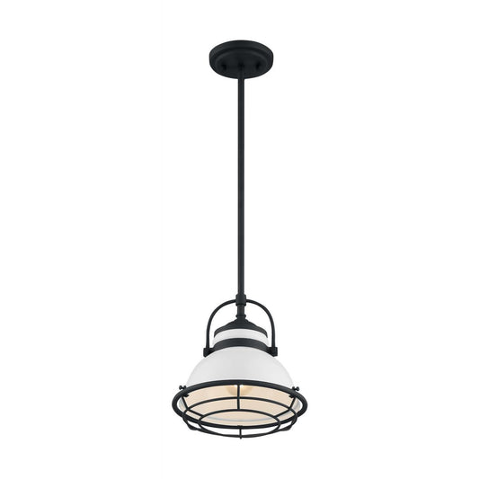 Upton - 1 Light Pendant with Gloss White - Black Accents Finish