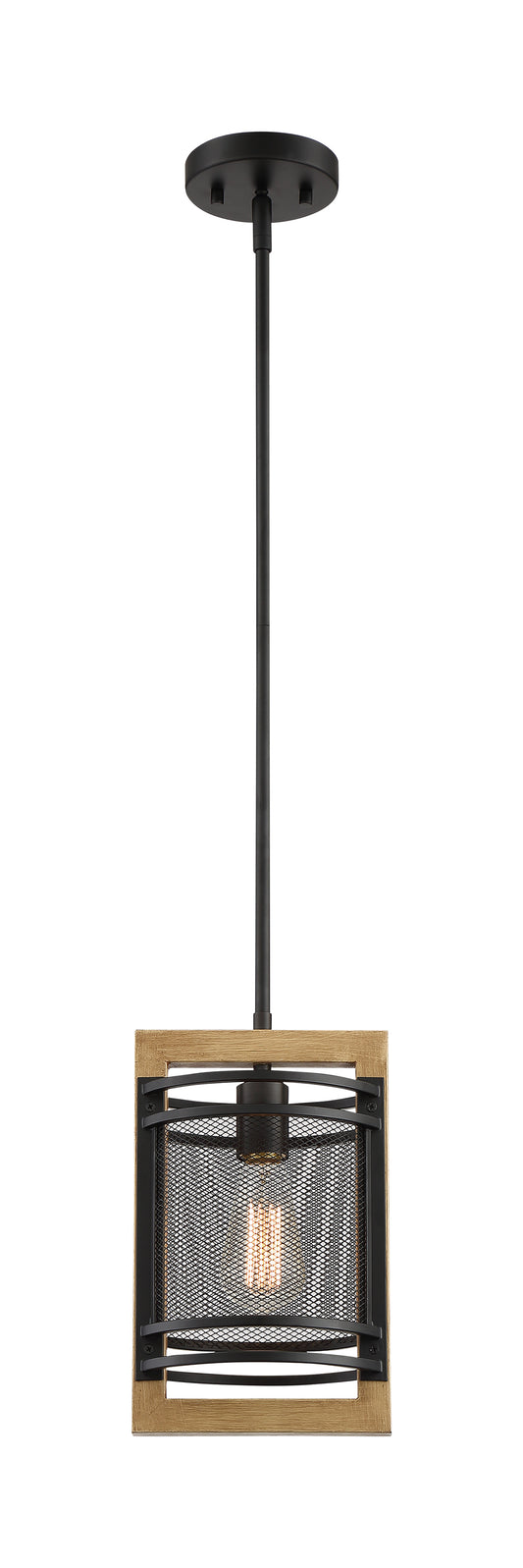 Atelier - 1 Light Mini Pendant with Black - Honey Wood Finish