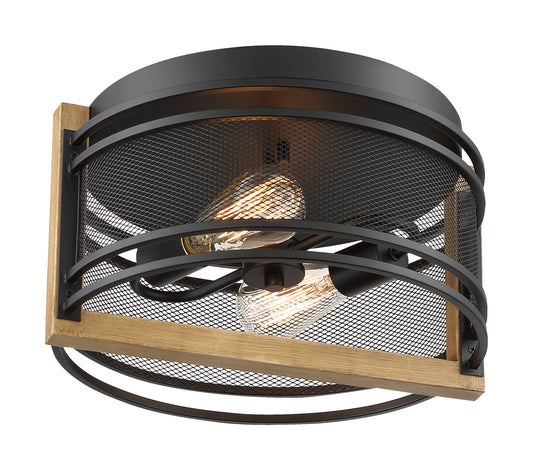 Atelier - 2 Light Flush Mount with Black - Honey Wood Finish