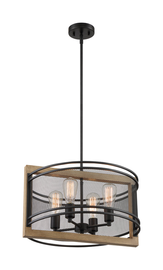 Atelier - 4 Light Pendant with Black - Honey Wood Finish
