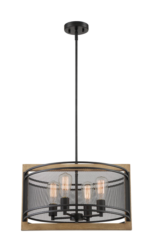 Atelier - 4 Light Pendant with Black - Honey Wood Finish