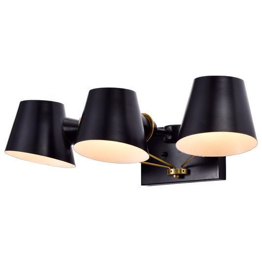 Baxter - 3 Light Vanity; Black with Burnished Brass