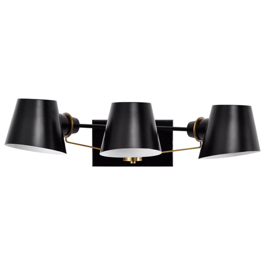 Baxter - 3 Light Vanity; Black with Burnished Brass