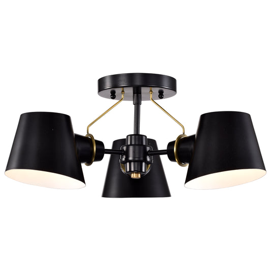 Baxter - 3 Light Semi-Flush - Black with Burnished Brass